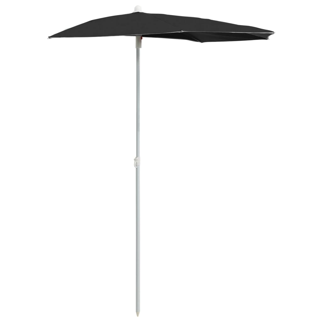 Градински полукръгъл чадър с прът 180x90 см черен
