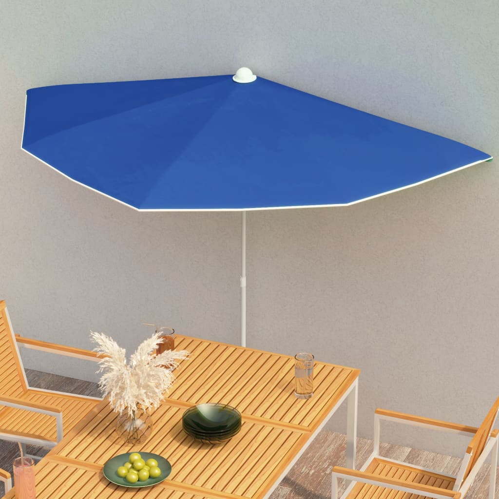 Градински полукръгъл чадър с прът 180x90 см лазурносин