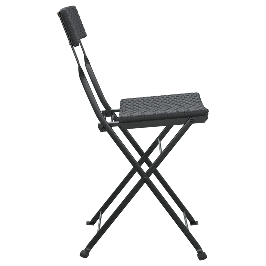 Сгъваеми бистро столове, 4 бр, черни, полиратан и стомана
