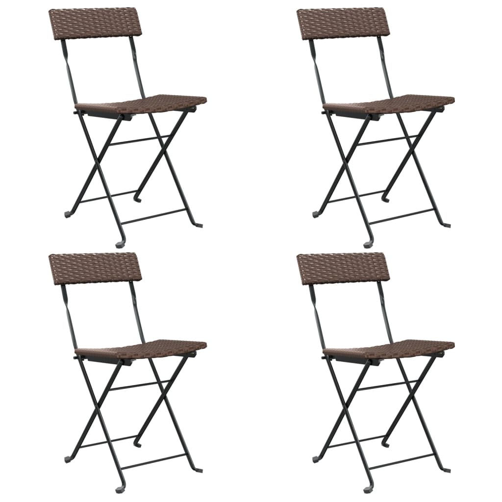 Сгъваеми бистро столове, 4 бр, кафяви, полиратан и стомана