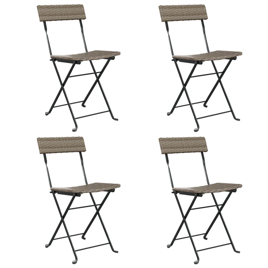 Сгъваеми бистро столове, 4 бр, сив, полиратан и стомана