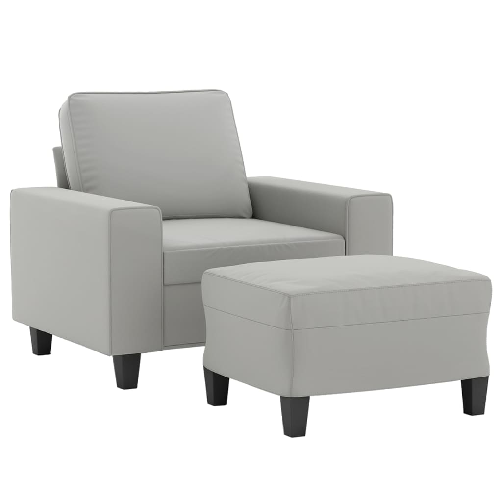 Кресло с табуретка, светлосиво, 60 см, микрофибърен текстил