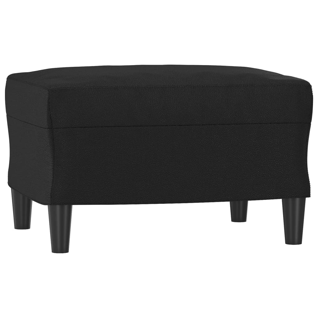 3-местен диван с табуретка, черен, 180 см, изкуствена кожа
