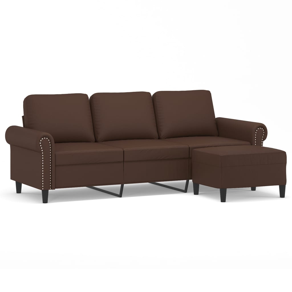 3-местен диван с табуретка, кафяв, 180 см, изкуствена кожа