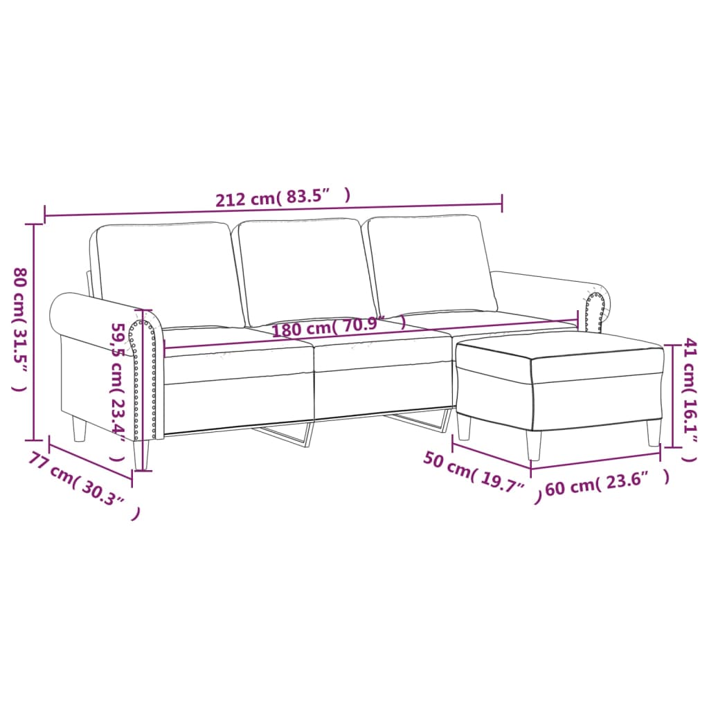 3-местен диван с табуретка, кафяв, 180 см, изкуствена кожа