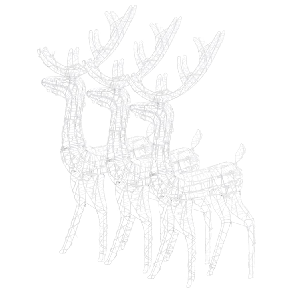 Коледна украса северни елени, акрил, 3 бр, 120 см, топло бяло
