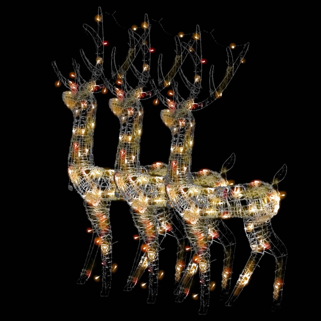 Коледна украса северни елени, акрил, 3 бр, 120 см, многоцветни
