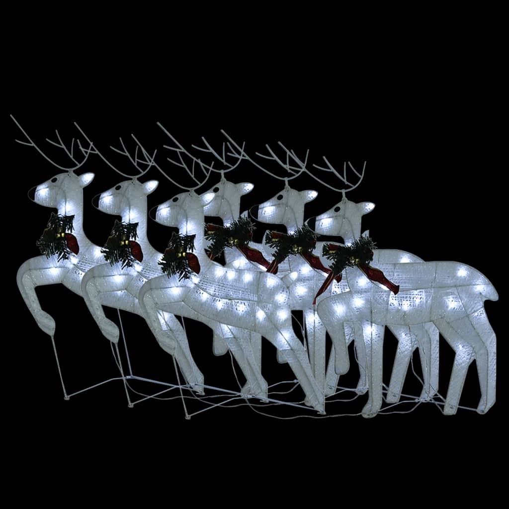 Коледни елени, 6 бр, бяла, 120 LED