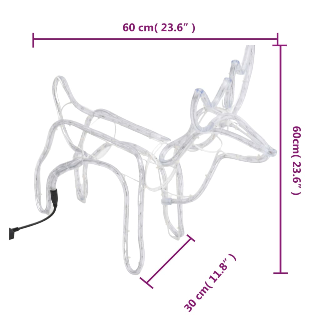 Коледни фигури на елени, 2 бр, топло бяло, 60x30x60 см