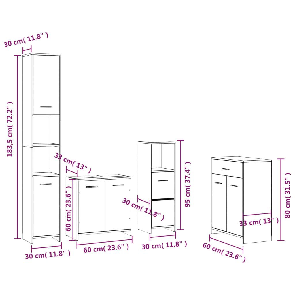 Комплект мебели за баня от 4 части, кафяв дъб, инженерно дърво