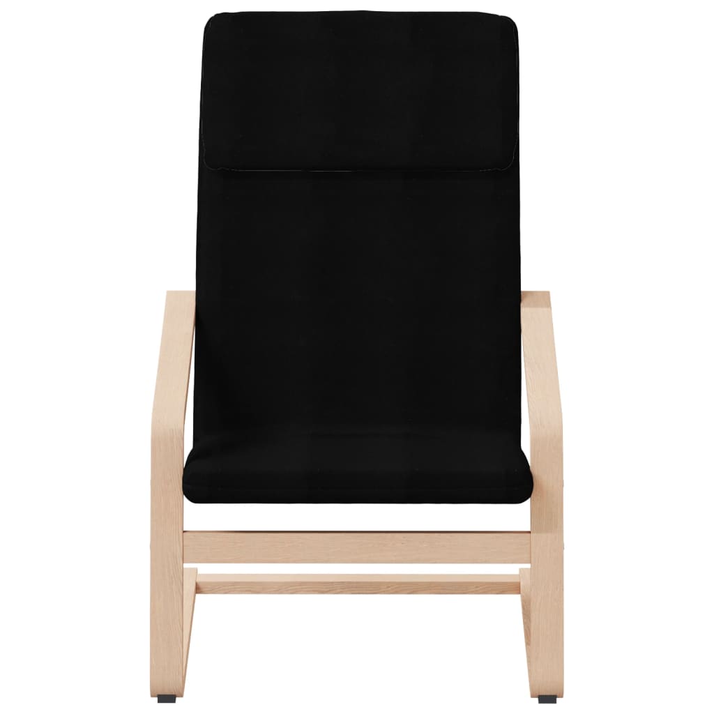 Релаксиращ стол с табуретка, черна, текстил