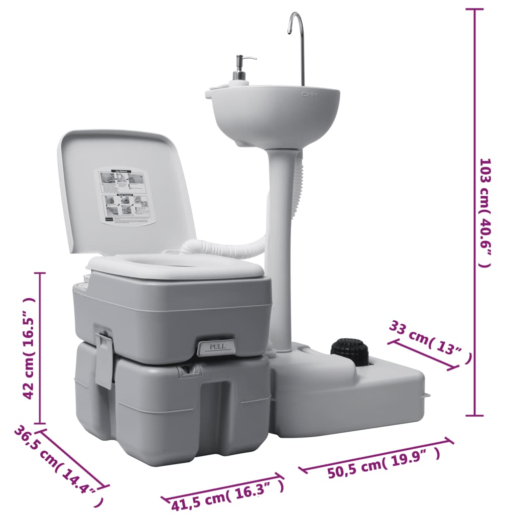 Комплект преносими къмпинг тоалетна и мивка с резервоар за вода