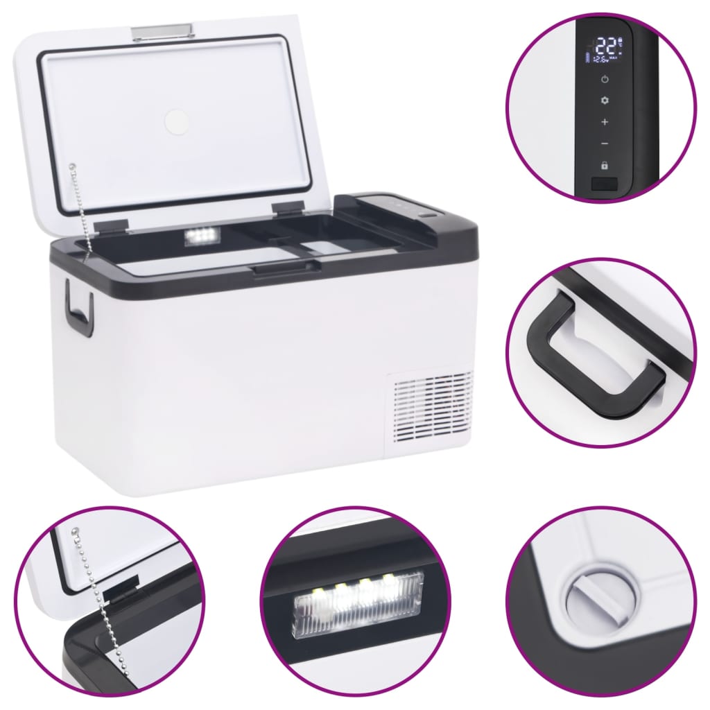 Хладилна кутия с дръжка и адаптер черно и бяло 18 л PP и PE