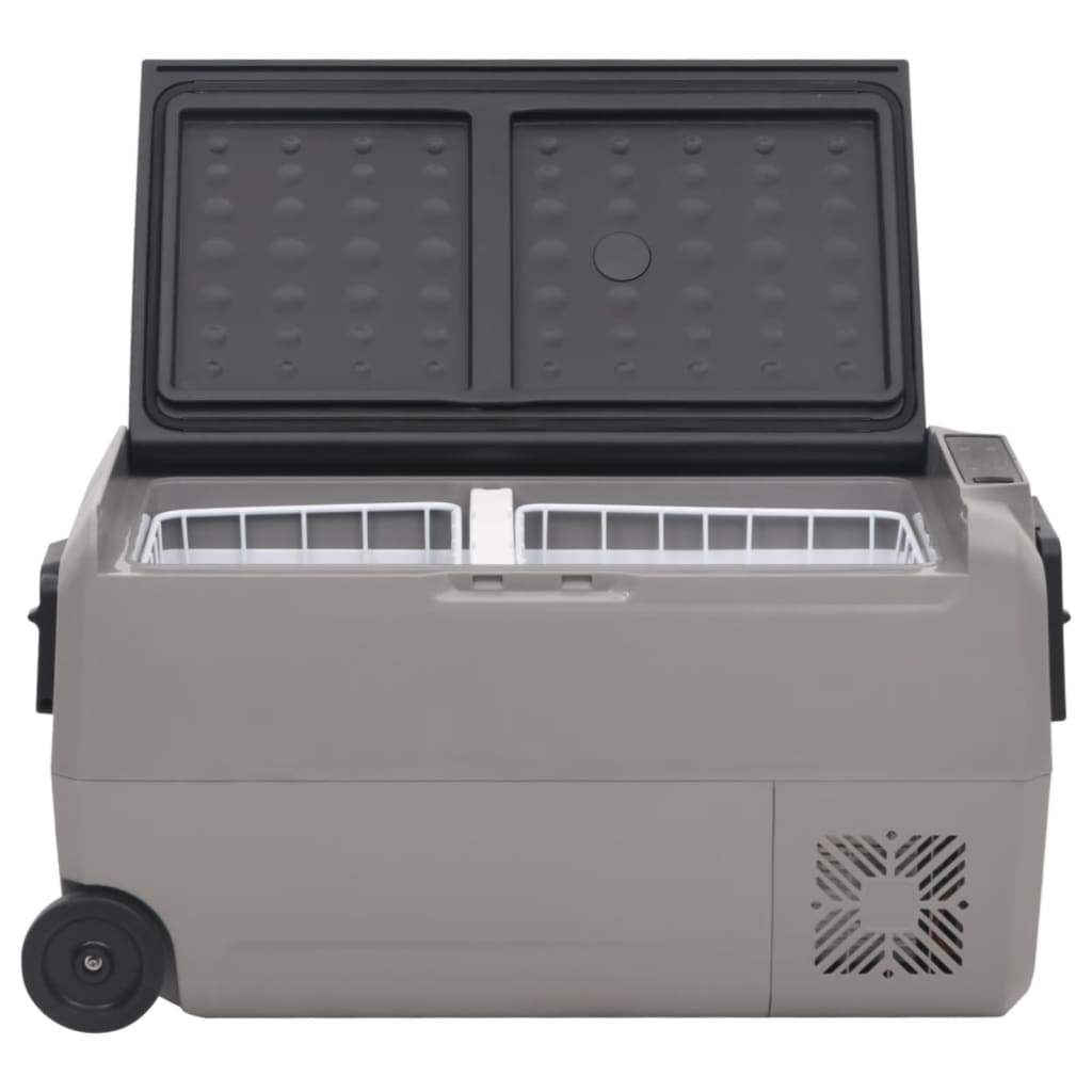 Хладилна кутия с колелца и адаптер черно и сиво 50 л PP и PE