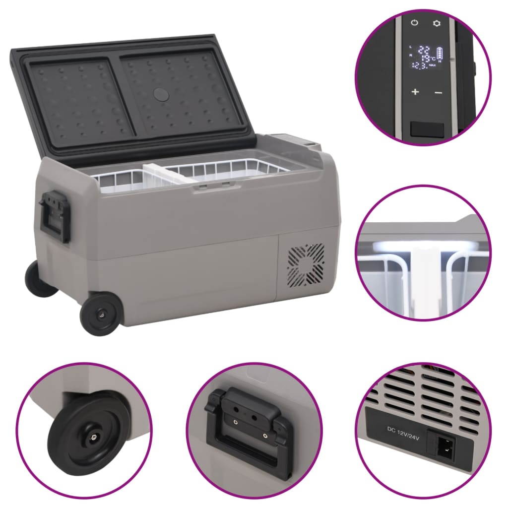 Хладилна кутия с колелца и адаптер черно и сиво 60 л PP и PE