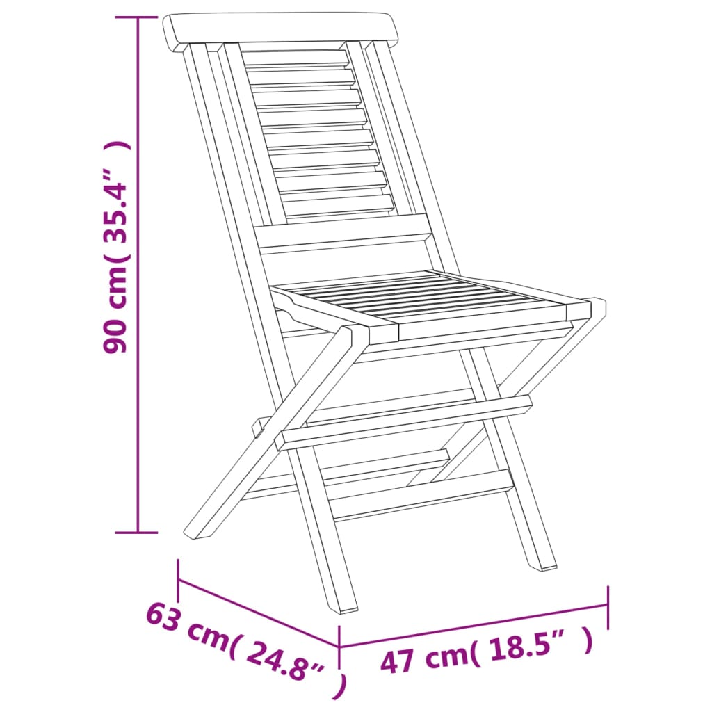 Сгъваеми градински столове, 6 бр, 47x63x90 см, тик масив