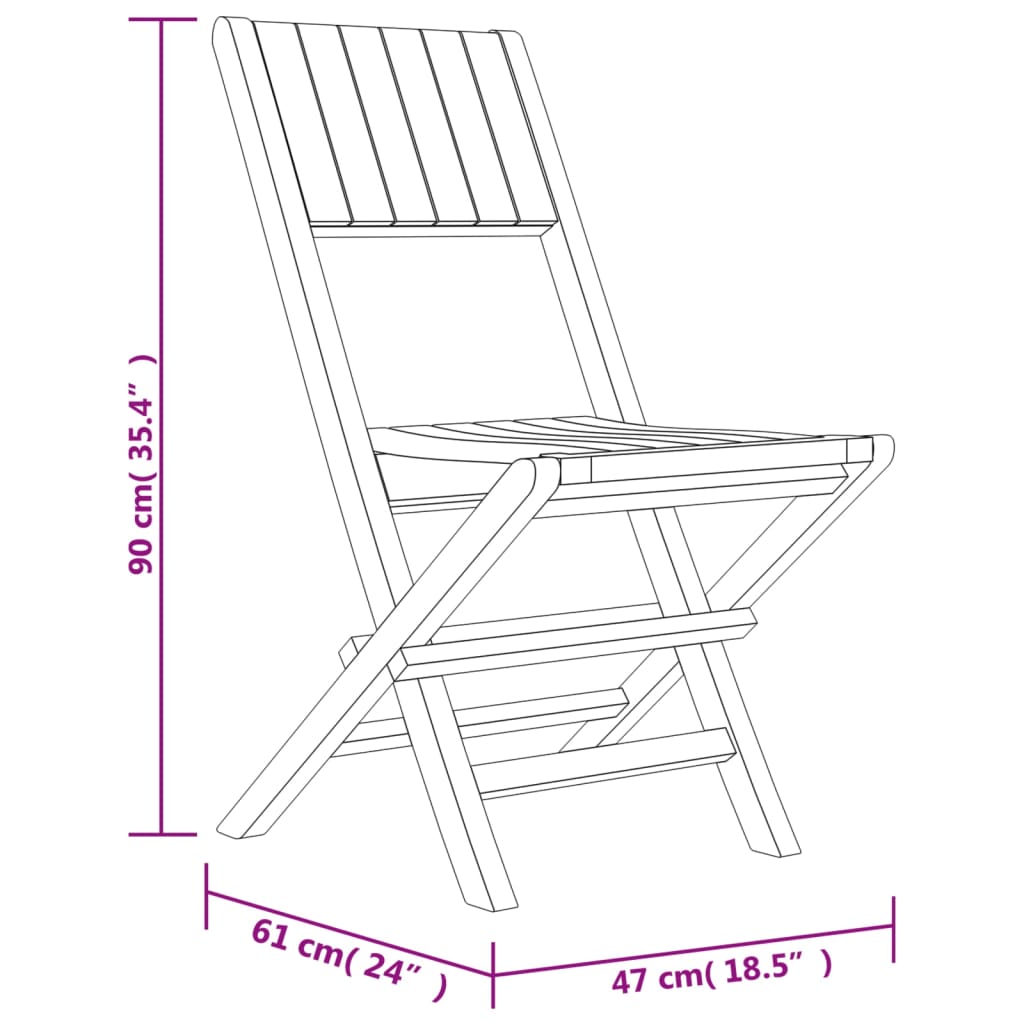 Сгъваеми градински столове, 4 бр, 47x61x90 см, тик масив