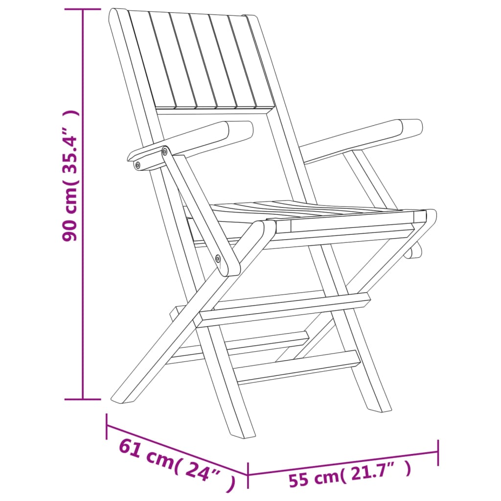 Сгъваеми градински столове, 4 бр, 55x61x90 см, тик масив