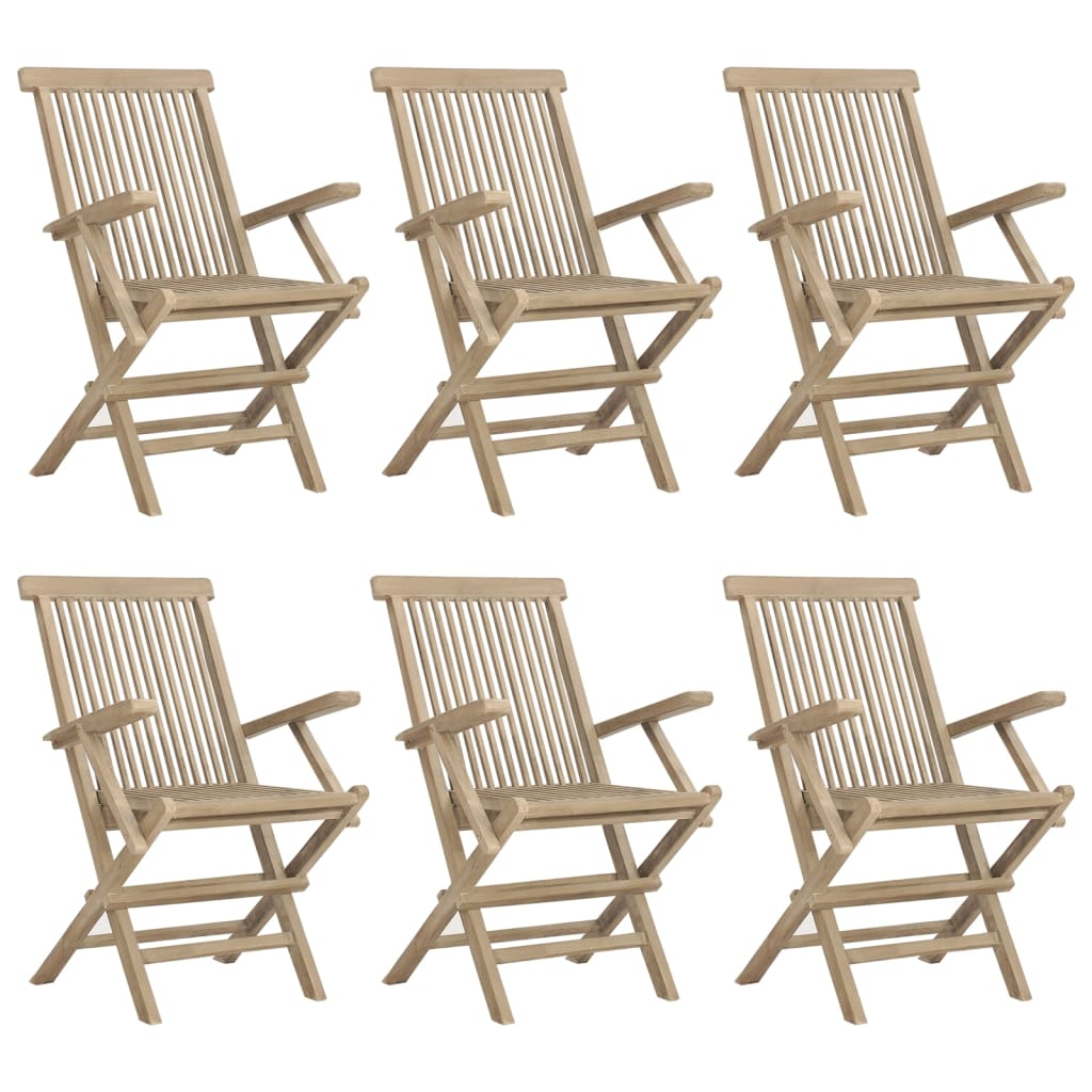 Сгъваеми градински столове, 6 бр, сиви, 56x61x89 см, тик масив