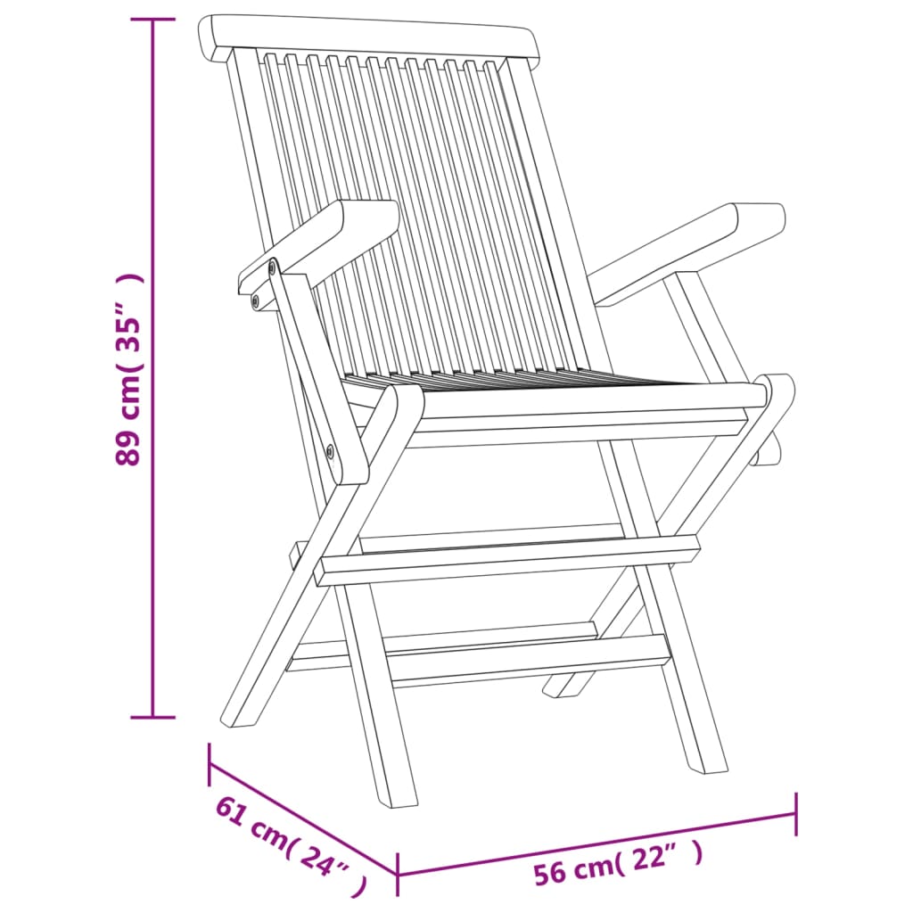 Сгъваеми градински столове, 6 бр, сиви, 56x61x89 см, тик масив