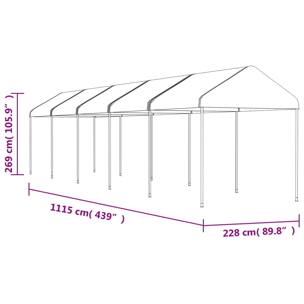 Навес с покрив бял 11,15x2,28x2,69 м полиетилен