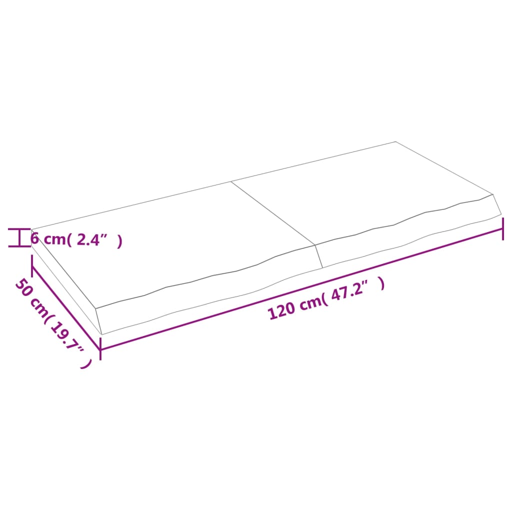 Плот за маса, 120x50x(2-6) см, необработен масивен дъб
