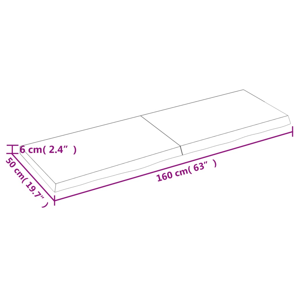 Плот за маса, 160x50x(2-6) см, необработен масивен дъб