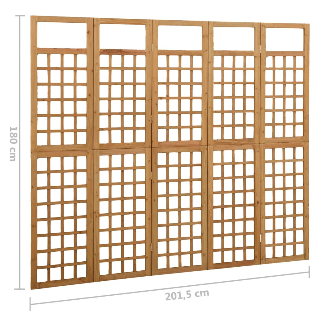 Параван за стая, 5 панела, масивна ела, 201,5x180 см