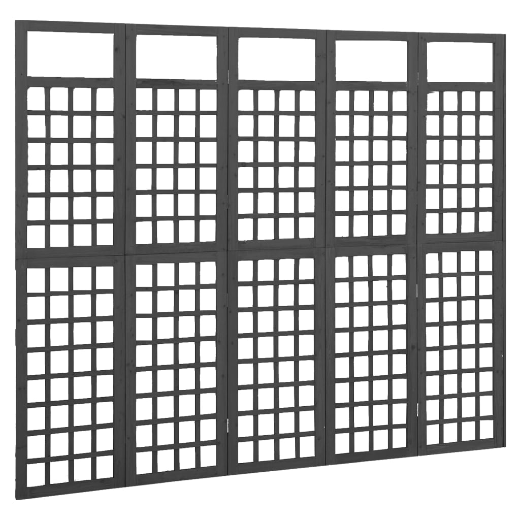 Параван за стая, 5 панела, масивна ела, черен, 201,5x180 см