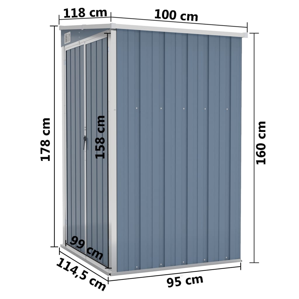 Градинска барака за стенен монтаж сива 118x100x178 см стомана