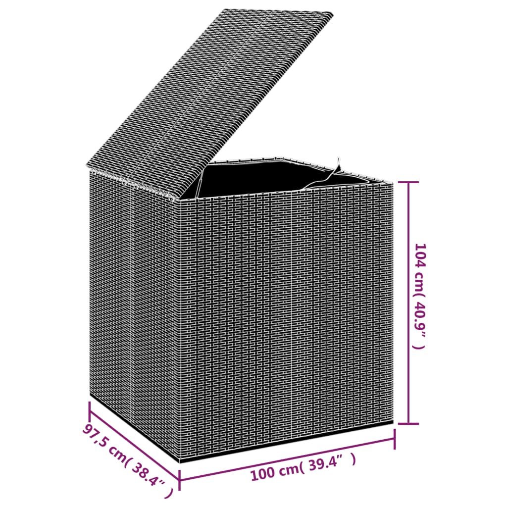 Кутия за градински възглавници PE Ратан 100x97,5x104 см черна