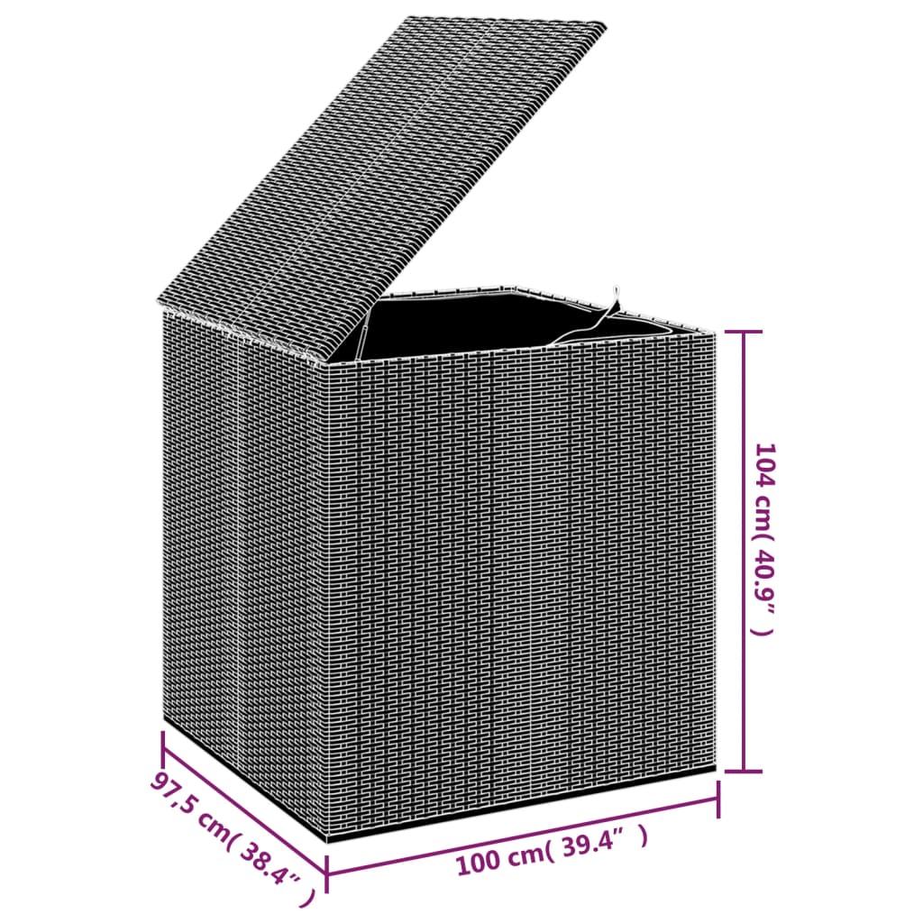 Кутия за градински възглавници PE ратан 100x97,5x104 см сива