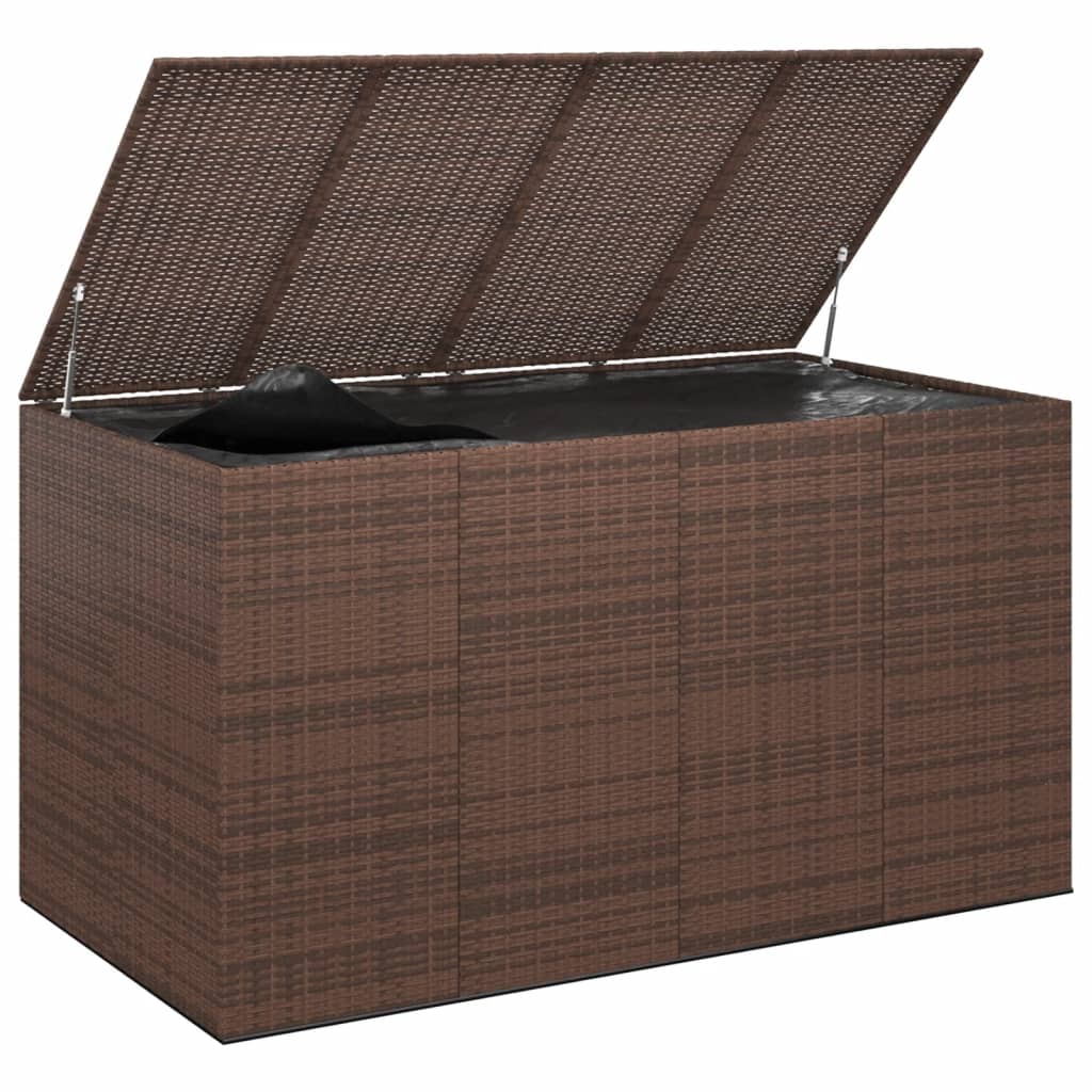 Кутия за градински възглавници PE ратан 194x100x103 см кафява