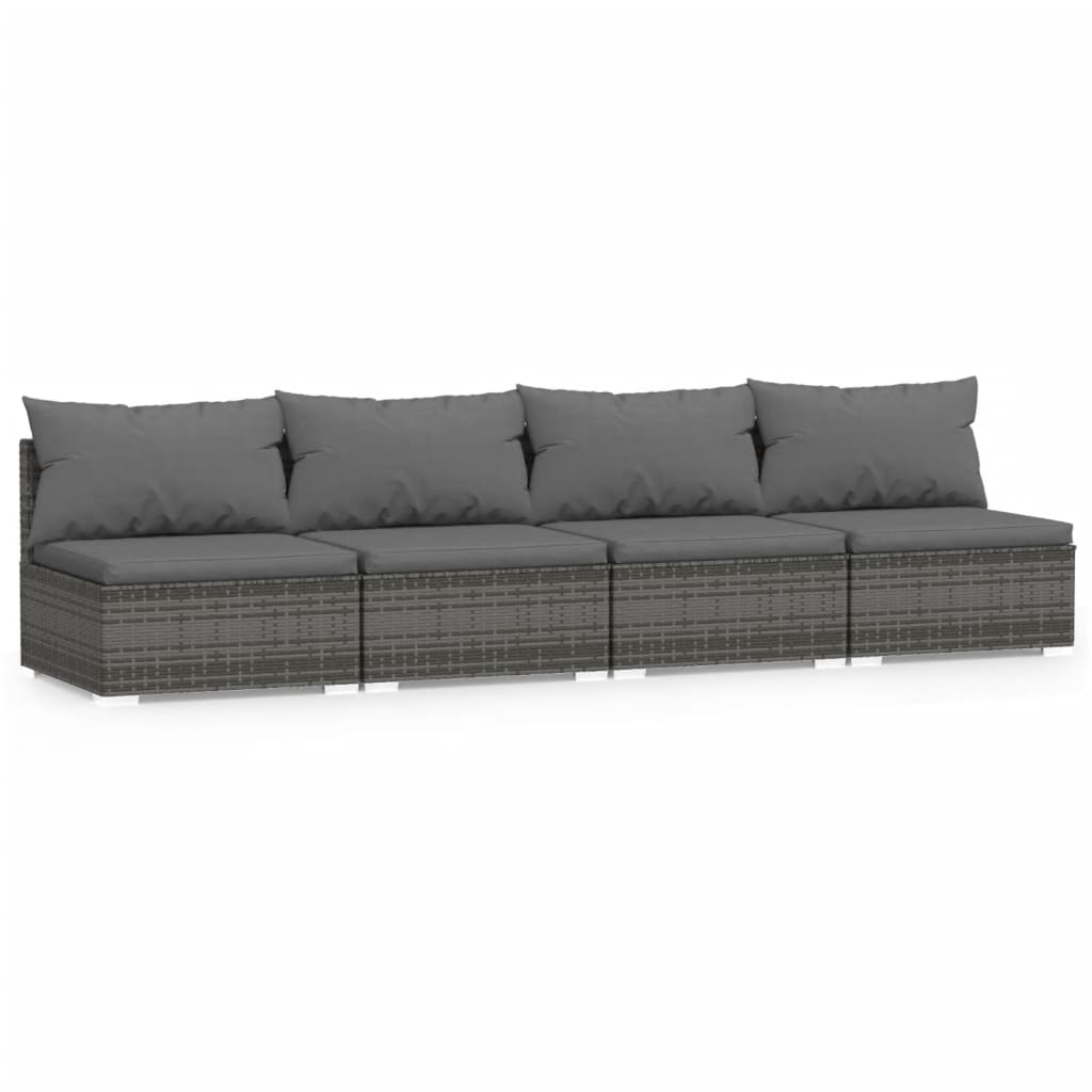 4-местен диван с възглавници, сив, полиратан