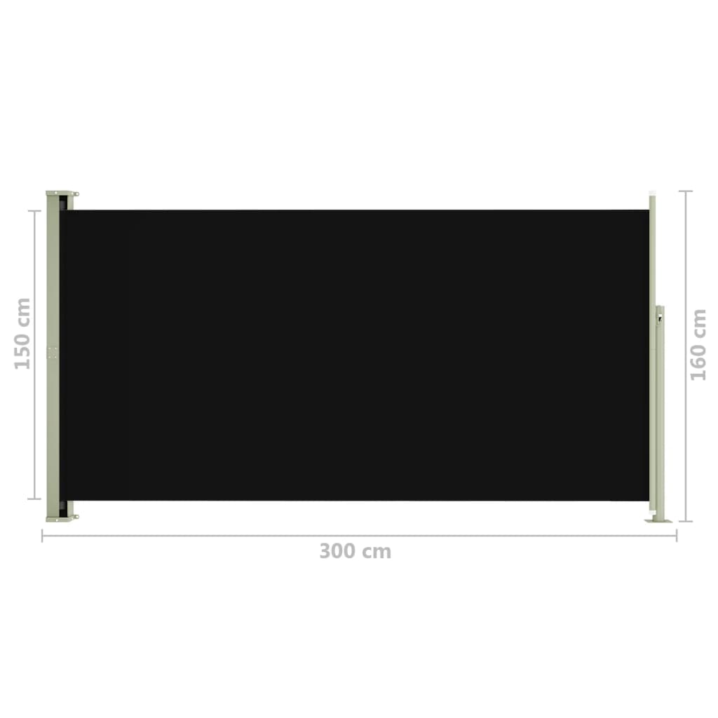 Прибираща се дворна странична тента, 160x300 см, черна