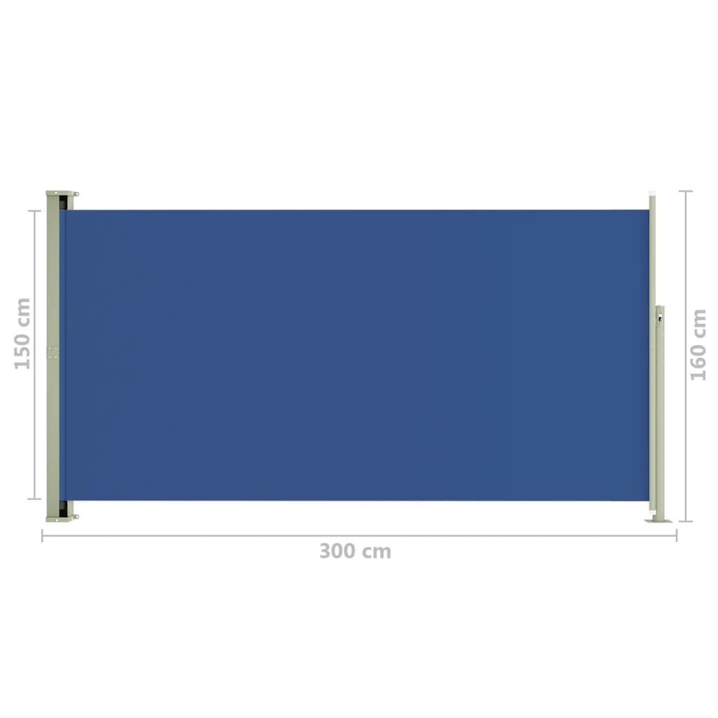 Прибираща се дворна странична тента, 160x300 см, синя
