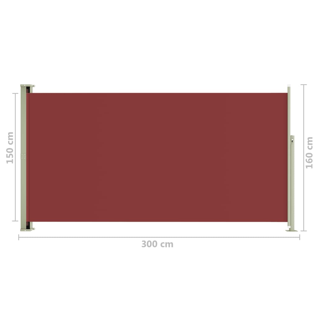 Прибираща се дворна странична тента, 160x300 см, червена