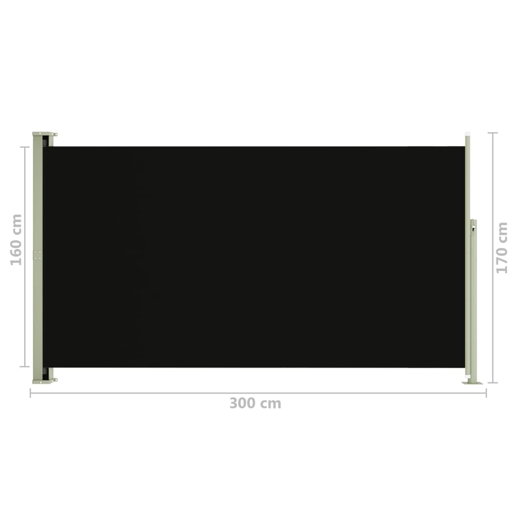Прибираща се дворна странична тента, 170x300 см, черна