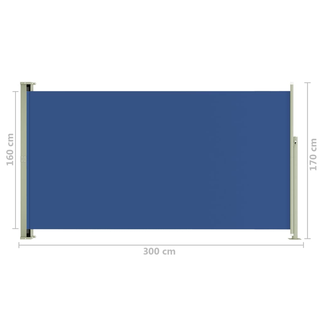 Прибираща се дворна странична тента, 170x300 см, синя