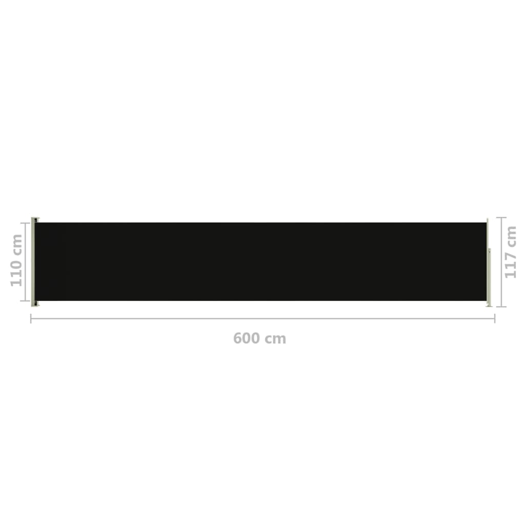 Прибираща дворна се странична тента, 117x600 см, черна