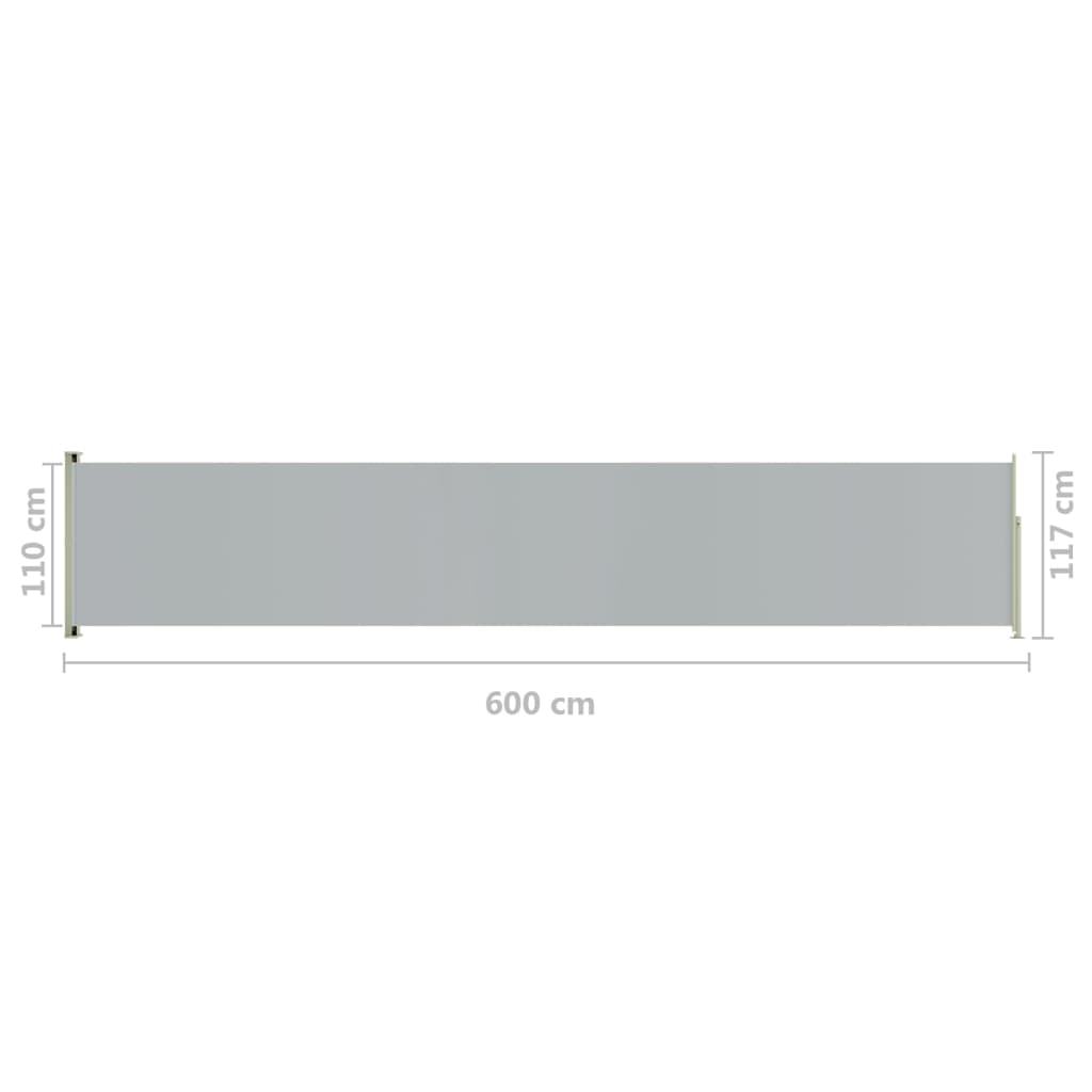 Прибираща се дворна странична тента, 117x600 см, сива