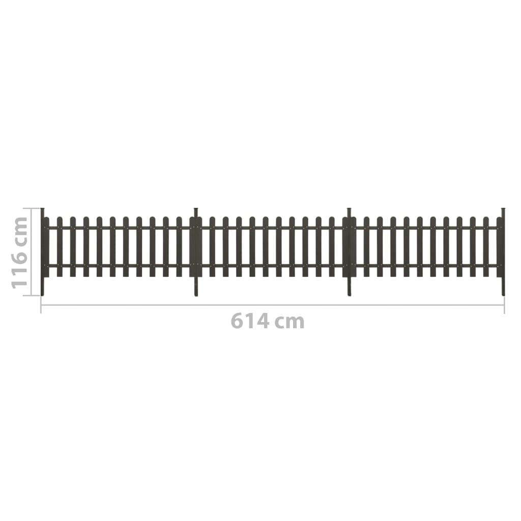 Дъсчена ограда с колчета, 3 бр, WPC, 614x80 см