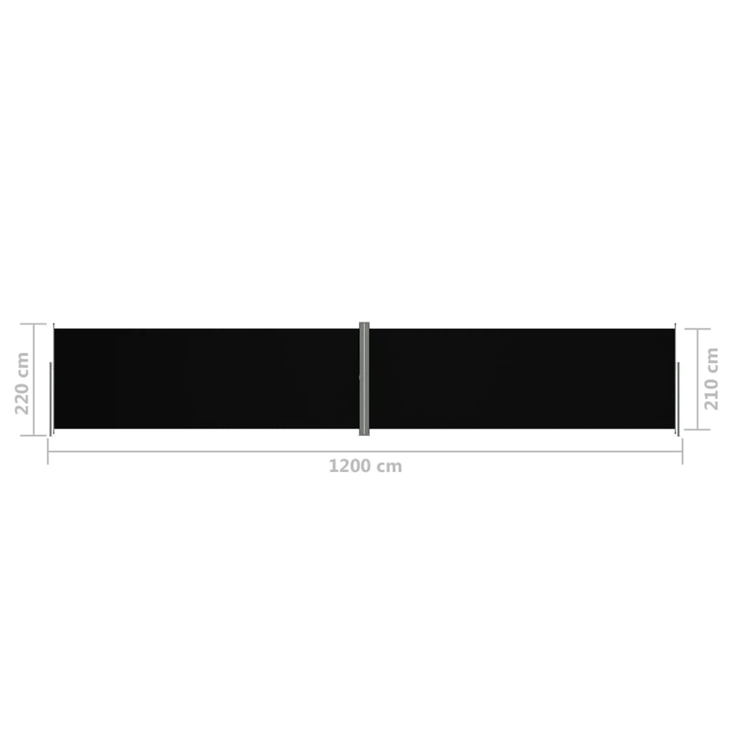 Прибираща се странична тента, черна, 220x1200 см