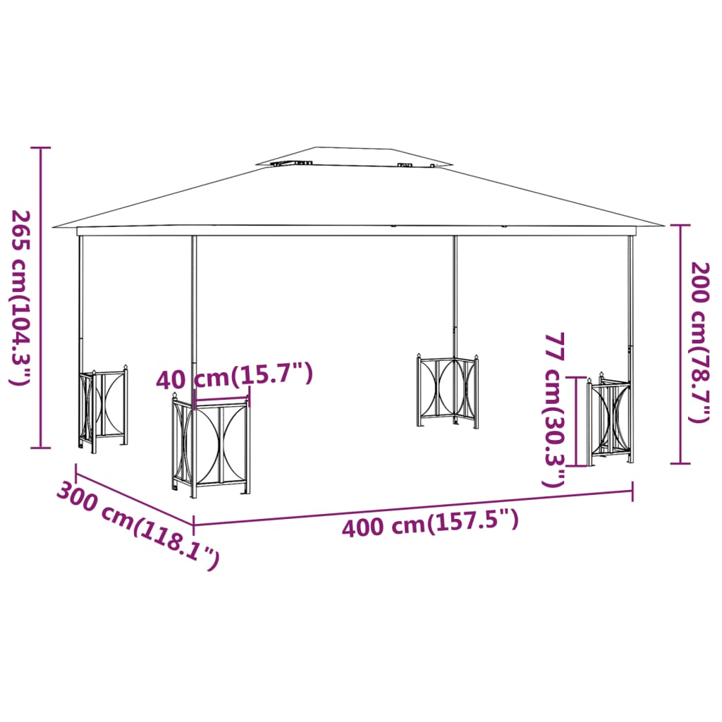 Беседка със странични стени и двоен покрив, 3х4 м, таупе