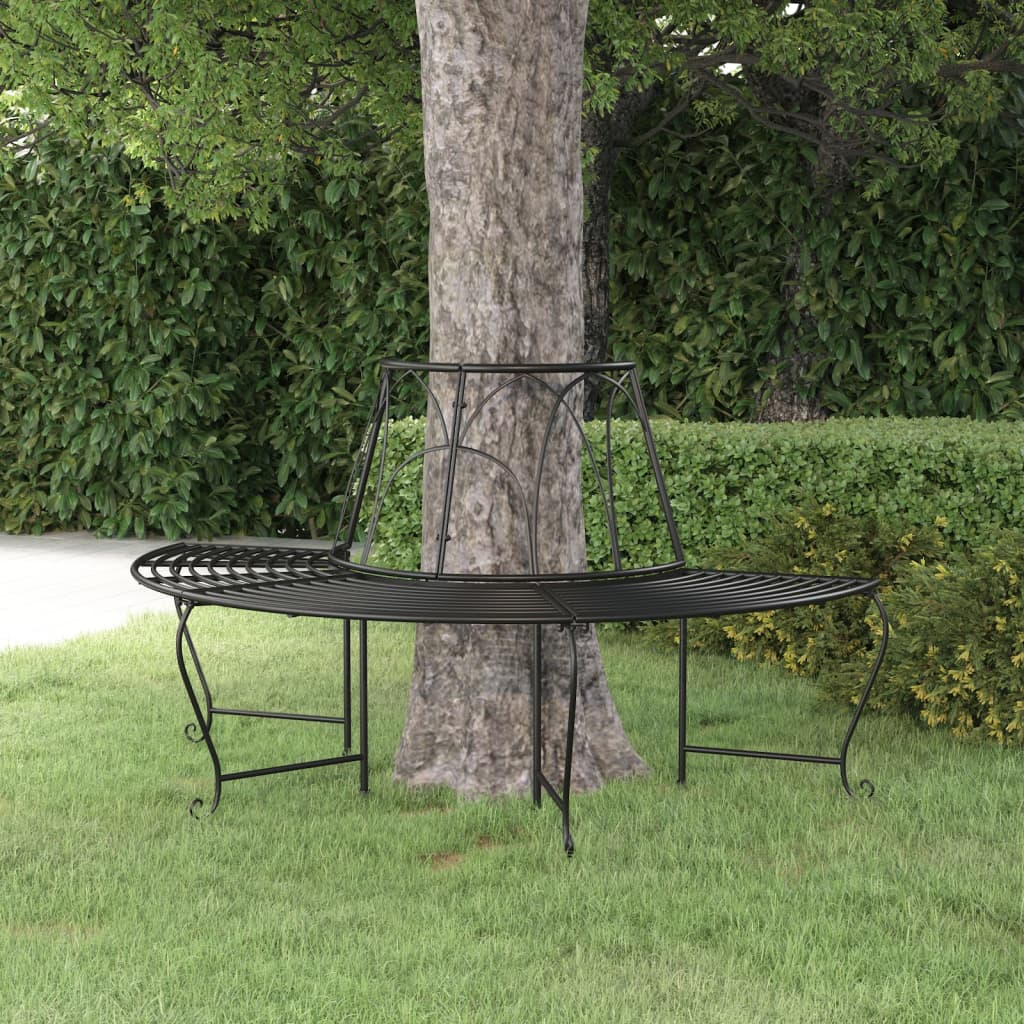 Пейка за около дърво полукръг, Ø159 см, черна, стомана
