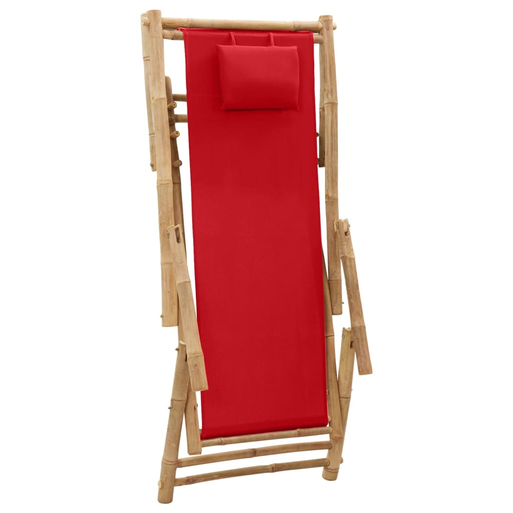 Стол шезлонг, бамбук и канава, червен
