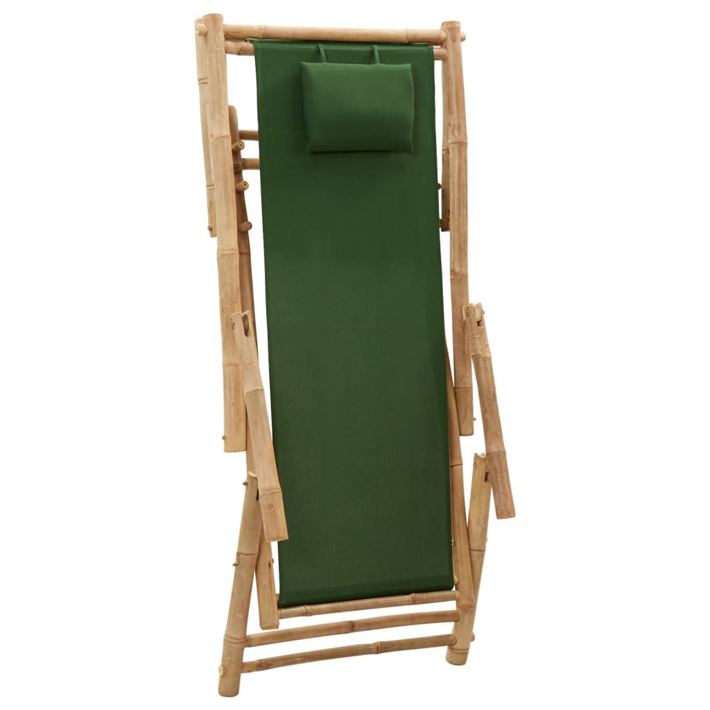 Стол шезлонг, бамбук и канава, зелен