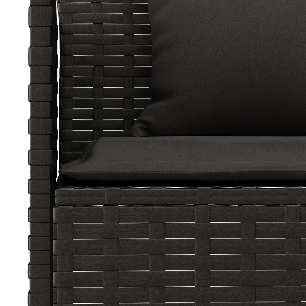 Градински комплект с възглавници, 6 части, черен, полиратан