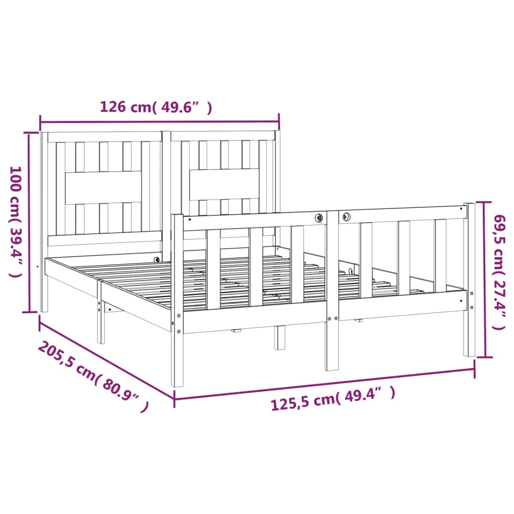 Рамка за легло с табла, черна, бор масив, 120х200 см