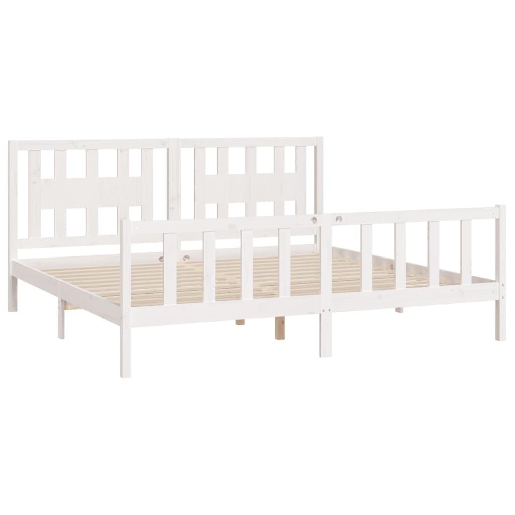 Рамка за легло с табла, бяла, бор масив, 200x200 см